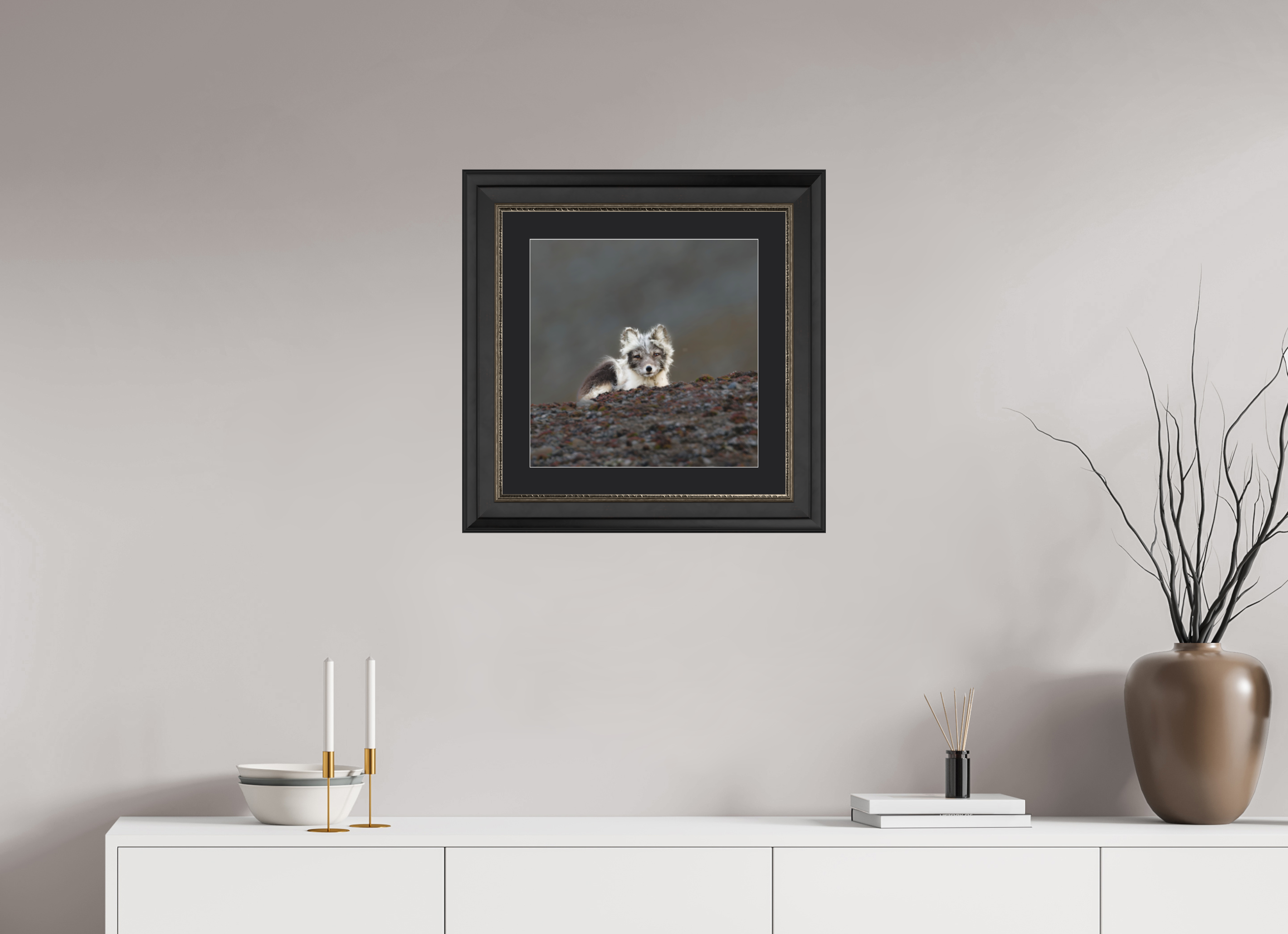 40 x 40 cm, Solid Wood Frame London Passe-partout Silver Arctiv Fox Scout -Solid Frame With Passe-Partout