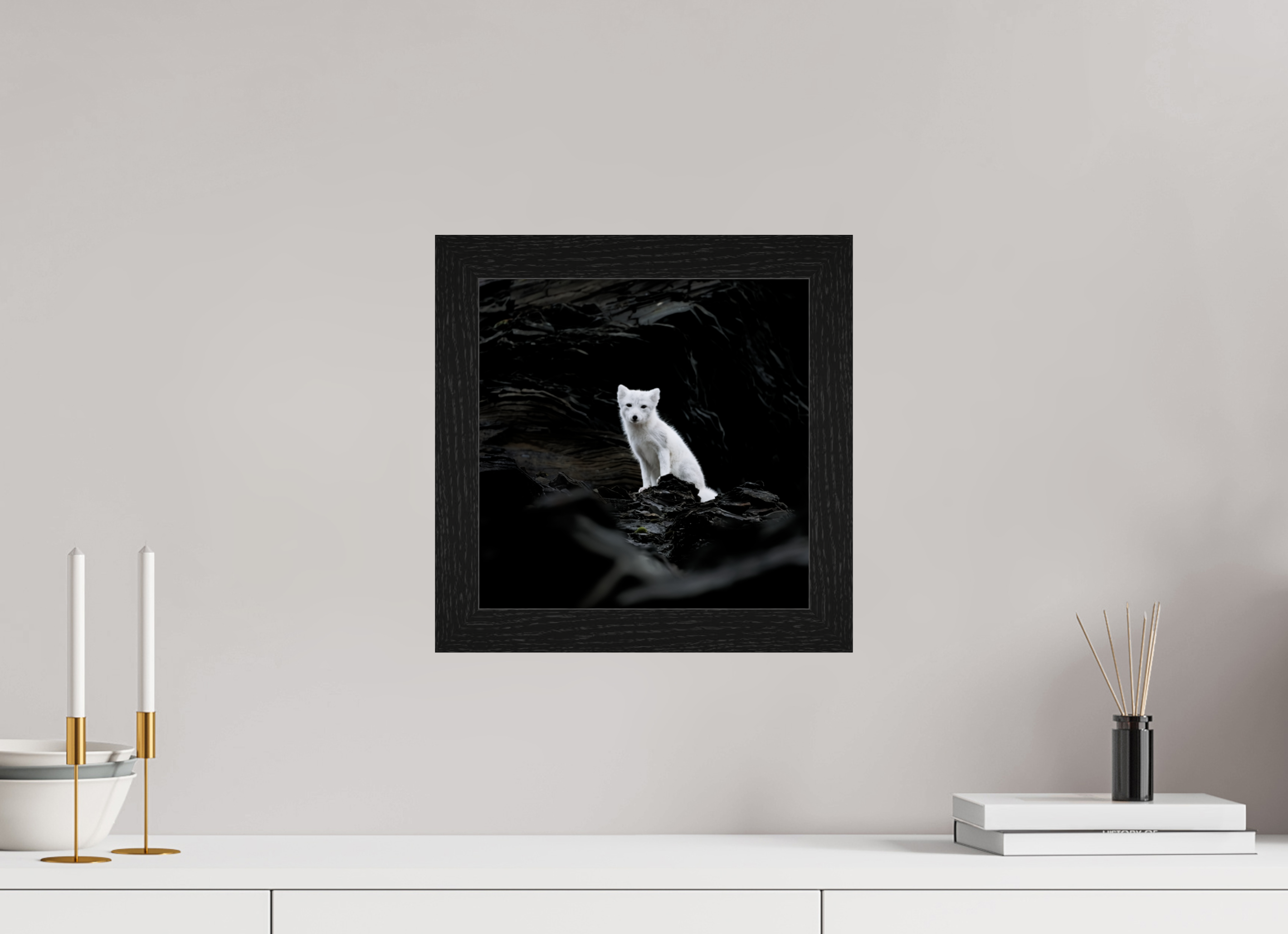 30 x 30 cm, Gallery Frame Hamburg 40mm Black Oak Glossy Acrylic Glass Arctic Fox Angel - In Solid 40 mm Wood Frame Hamburg Glossy