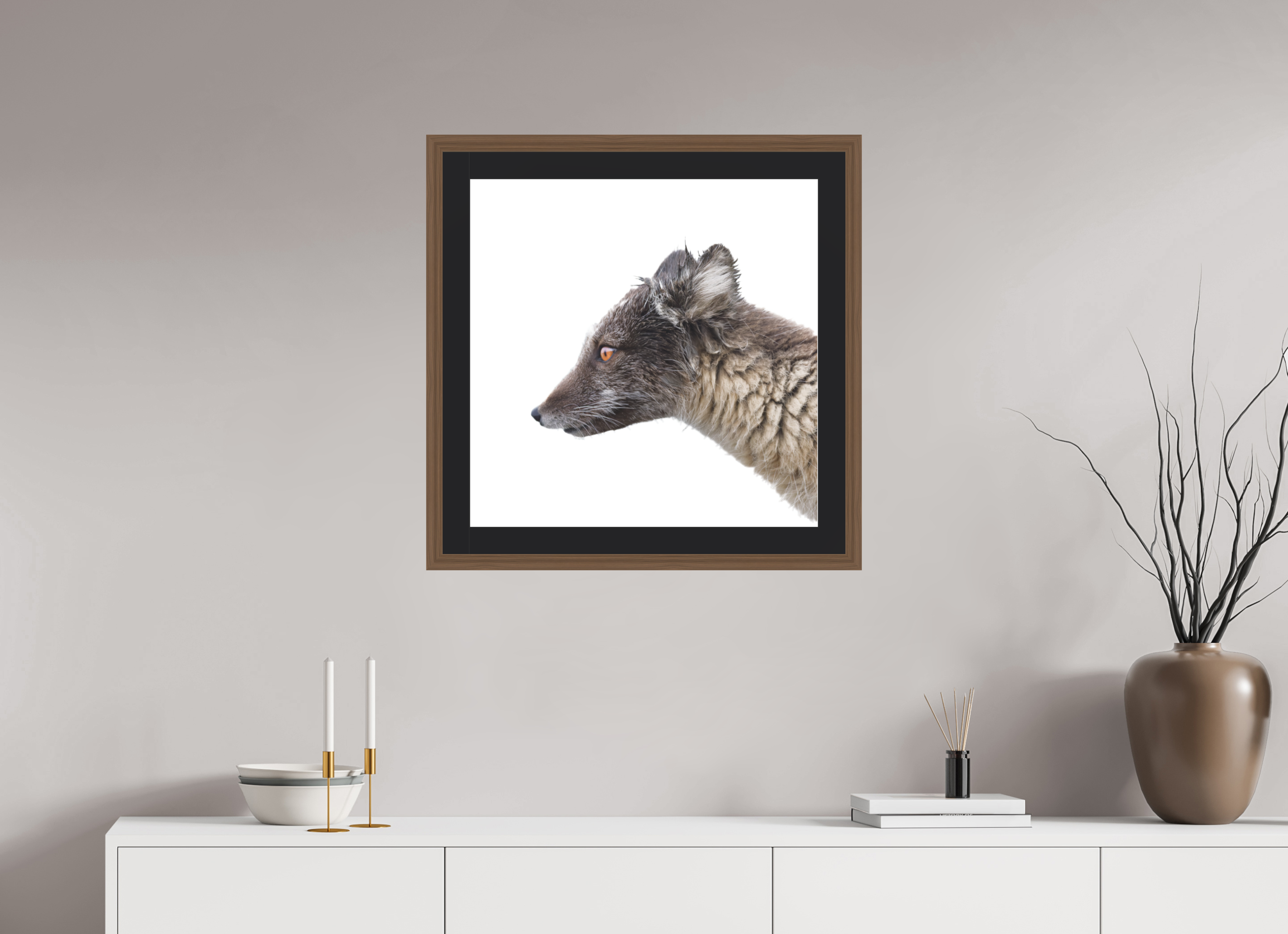 60 x 60 cm, Solid Wood Frame Vienna Passe-partout Walnut Arctiv Fox Brown -Solid Frame With Passe-Partout