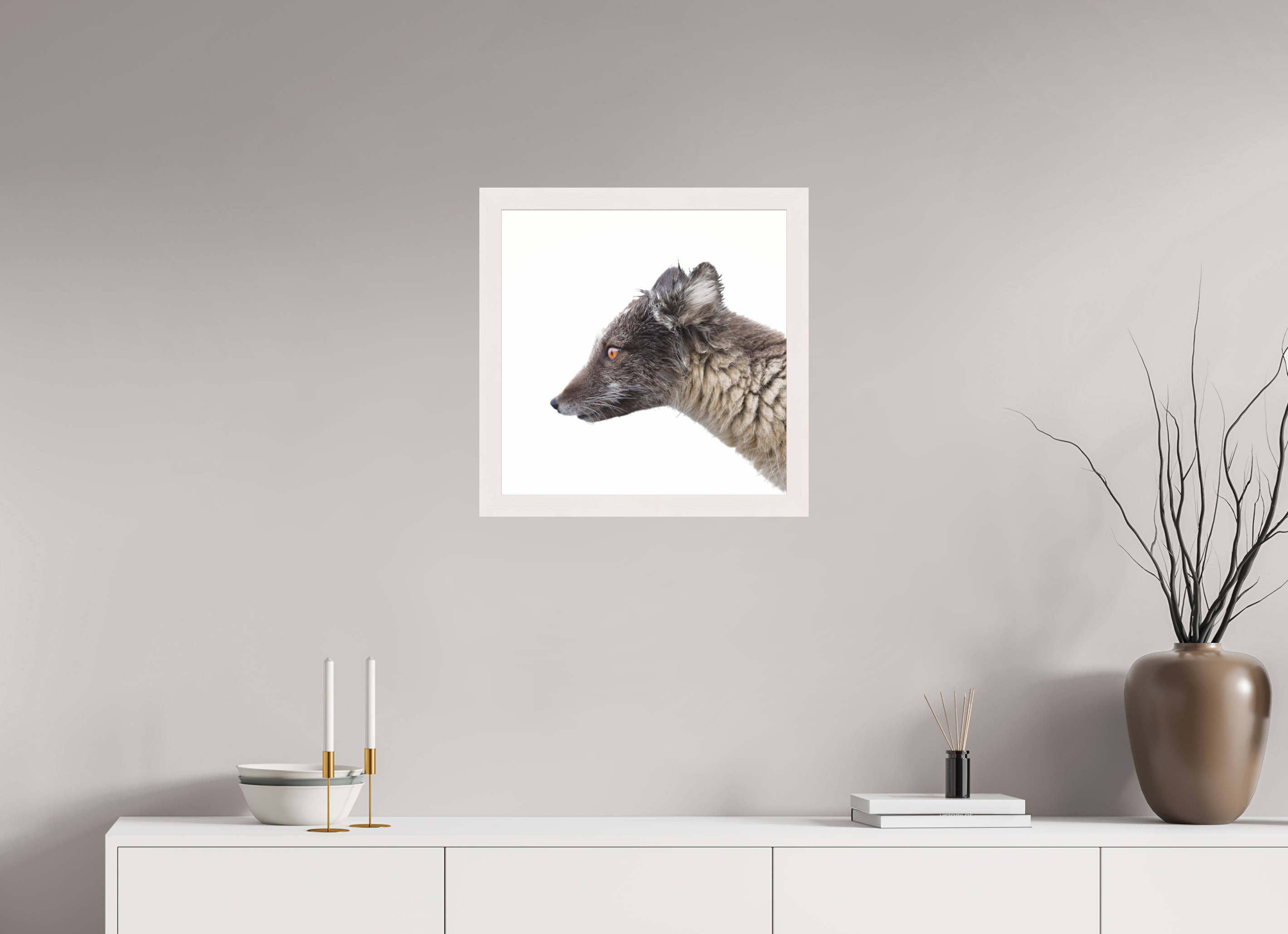 50 x 50 cm, Gallery Frame Hamburg 40mm White Glossy Acrylic Arctic Fox Angel - In Solid 40 mm Wood Frame Hamburg Glossy