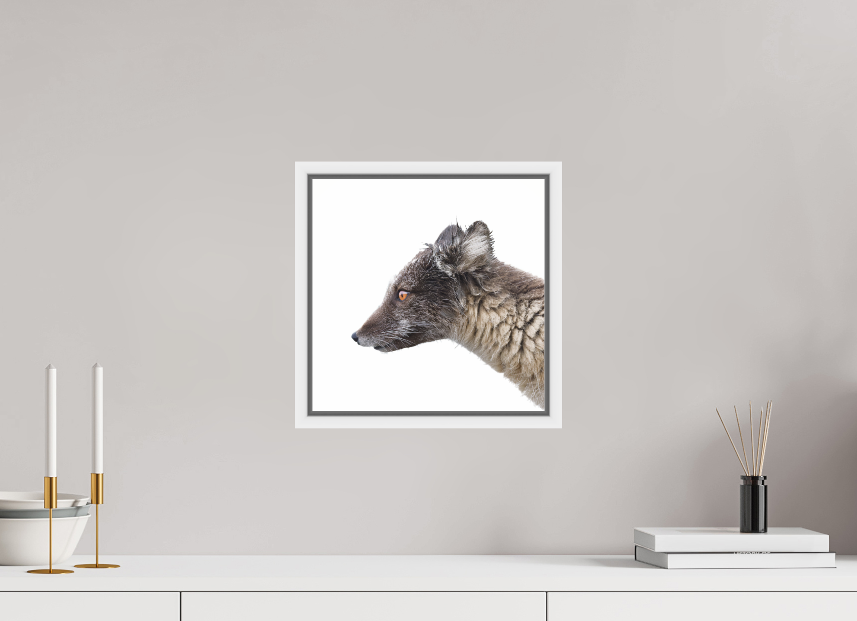 30 x 30 cm, Floater Frame Matte White Glossy Acrylic Glass Arctic Fox Brown - Floater Frame Glossy
