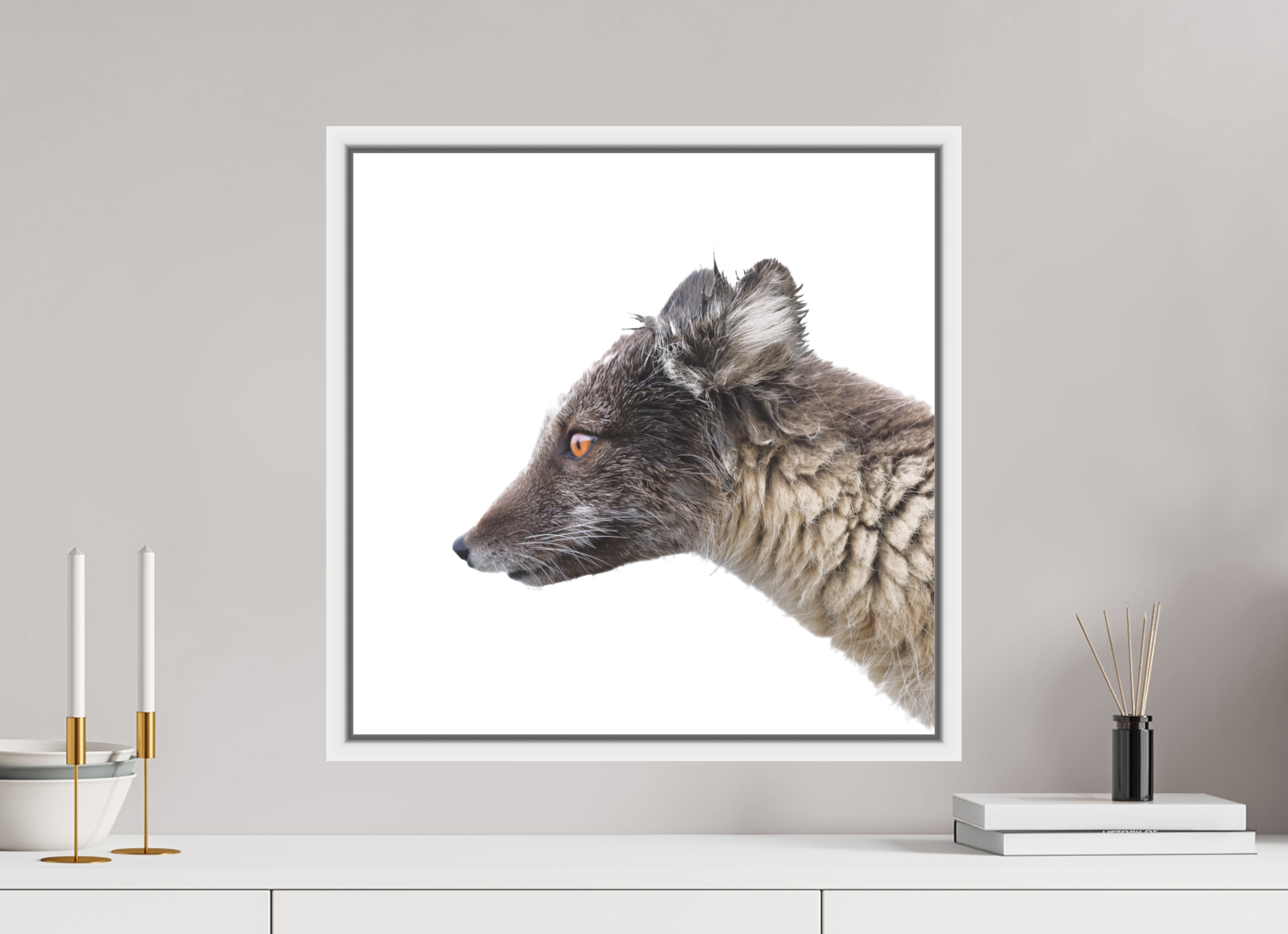 50 x 50 cm, Floater Frame White Matte Acrylic Glass Arctic Fox Brown - Floater Frame Matte