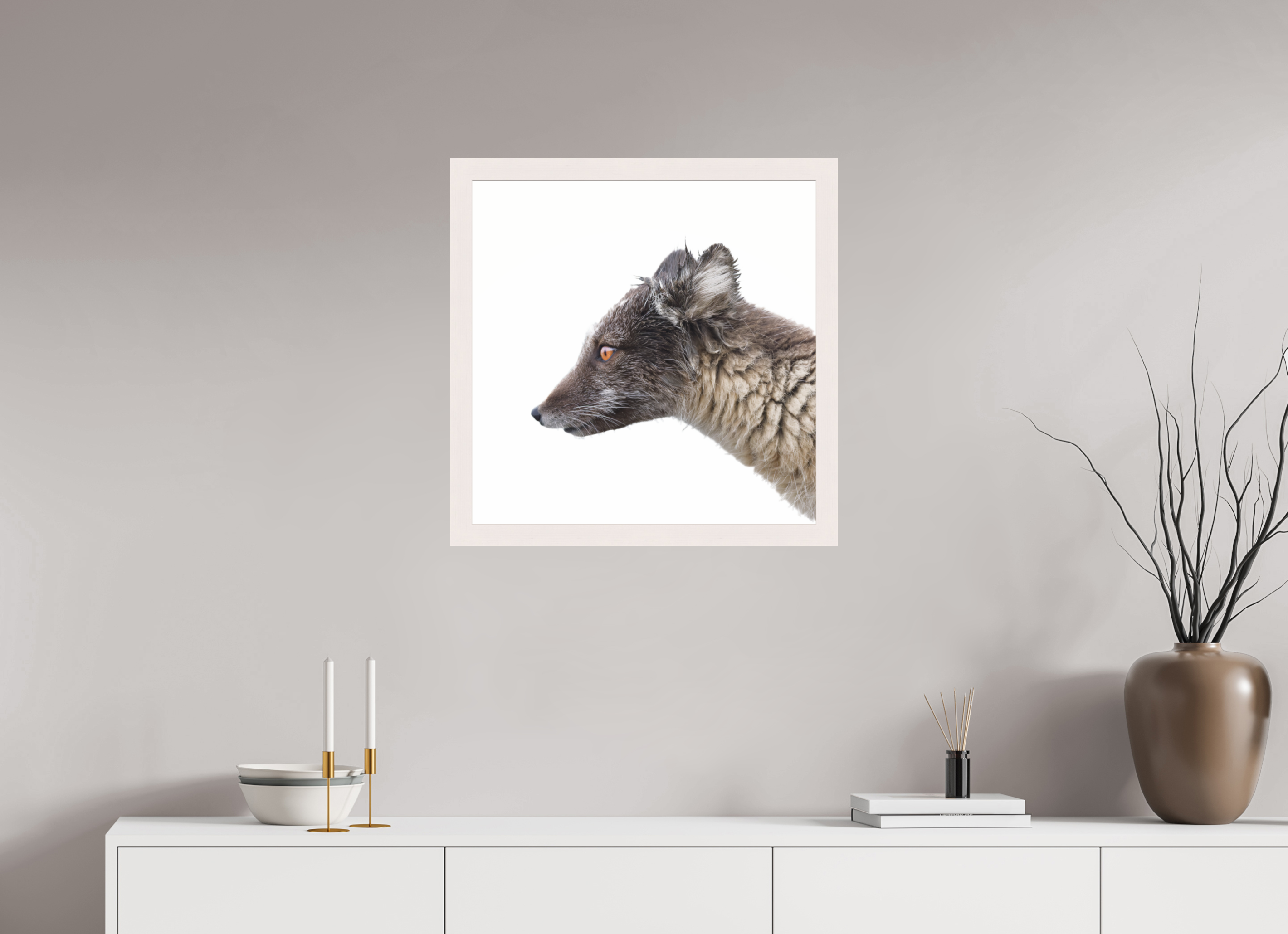 60 x 60 cm, Gallery Frame Hamburg 40mm White Glossy Acrylic Arctic Fox Angel - In Solid 40 mm Wood Frame Hamburg Glossy