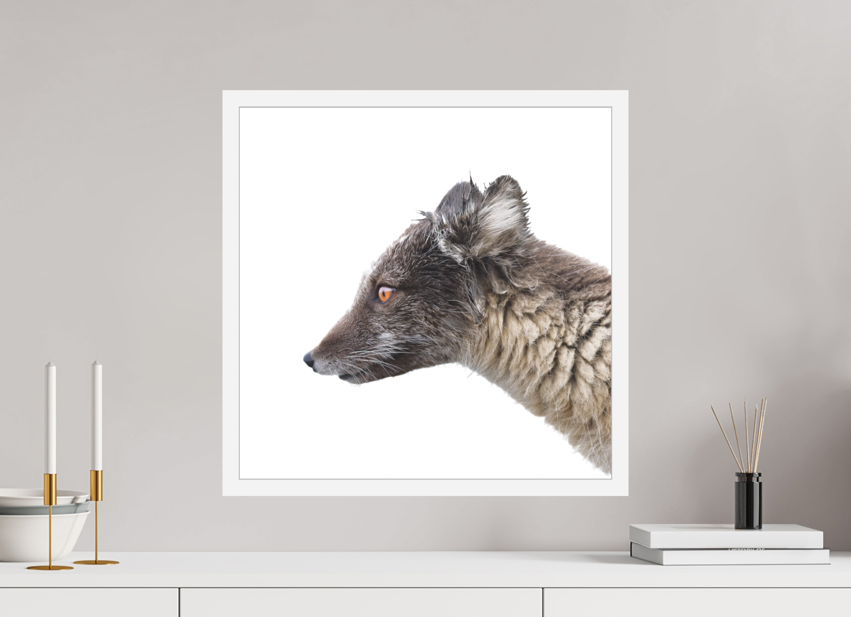 50 x 50 cm, Gallery Frame Hamburg 20mm Matte White Matte Acrylic Arctic Fox Brown - In Solid 20 mm Wood Frame Hamburg Matte