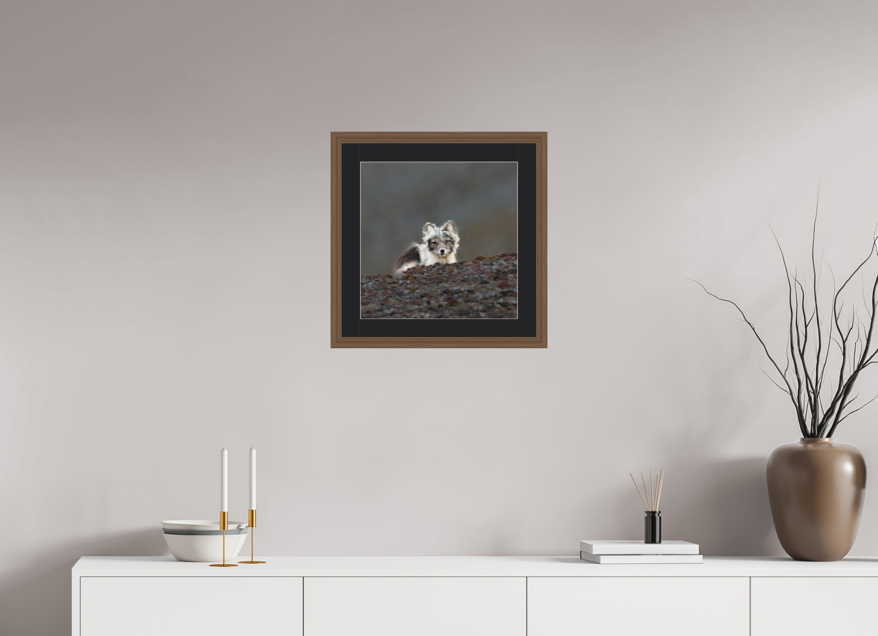 40 x 40 cm, Solid Wood Frame Vienna Passe-partout Walnut Arctiv Fox Scout -Solid Frame With Passe-Partout