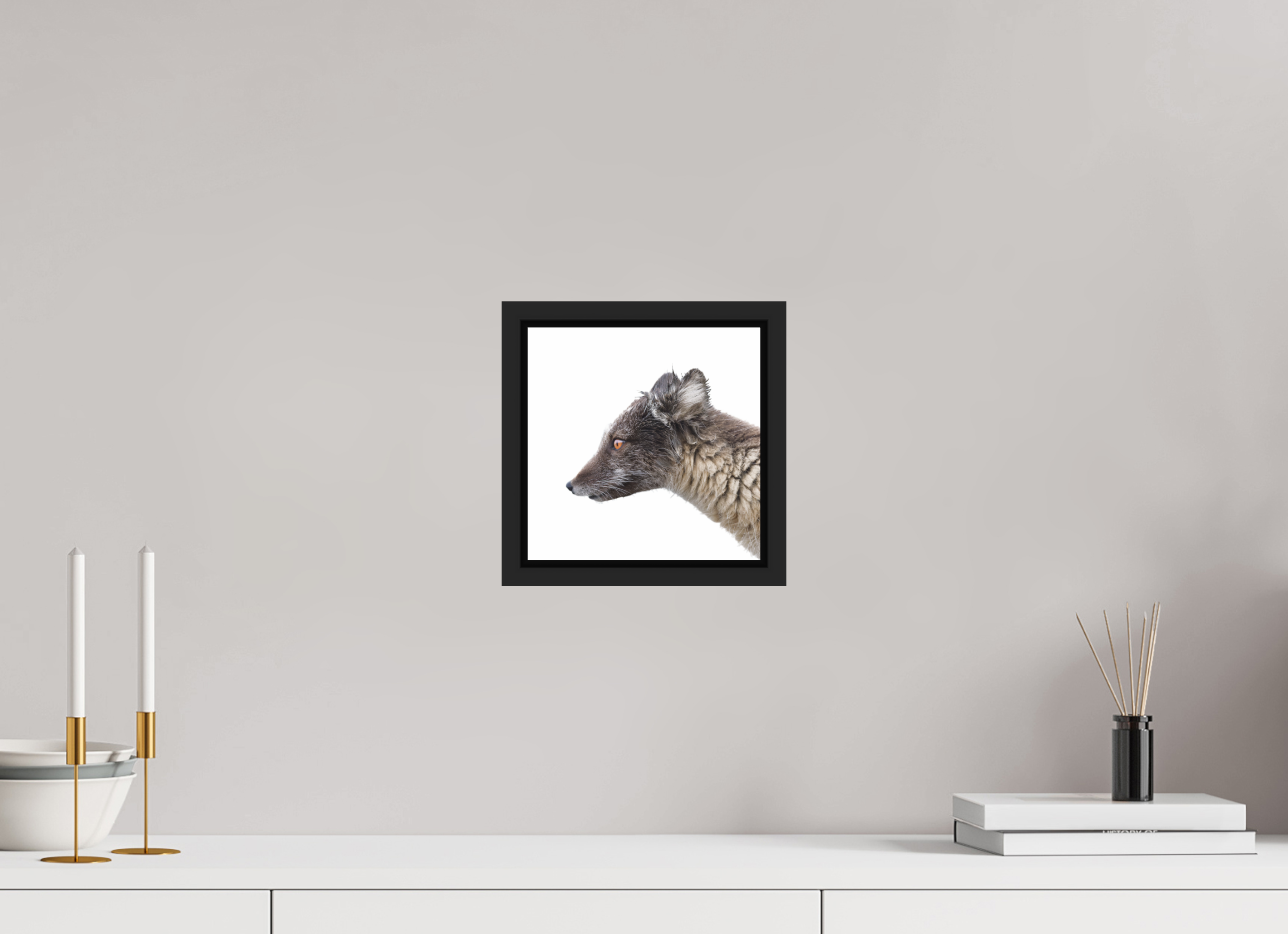 20 x 20 cm, Floater Frame Matte Black Glossy Acrylic Glass Arctic Fox Brown - Floater Frame Glossy