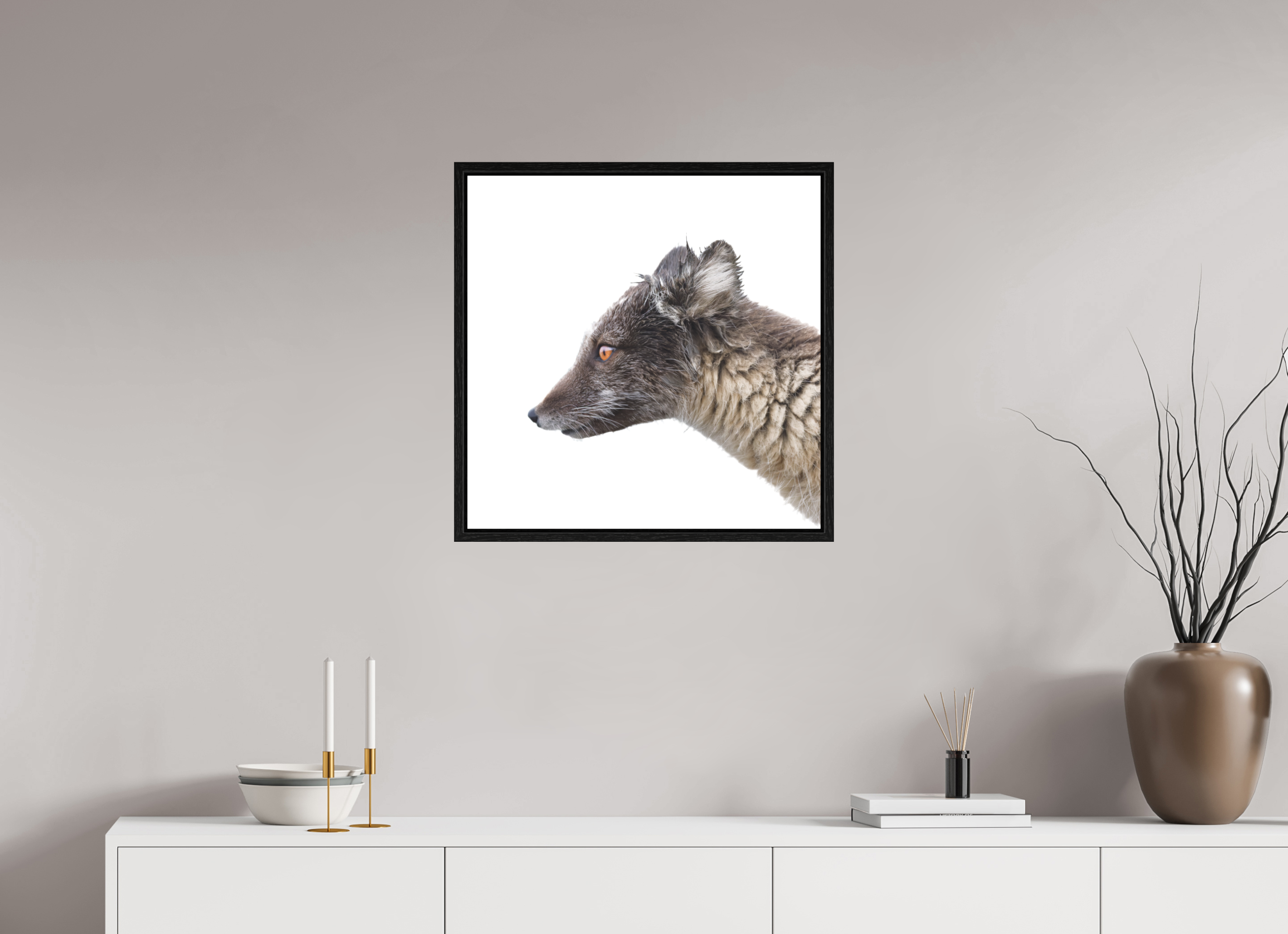 60 x 60 cm, Floater Frame Black Oak Matte Acrylic Glass Arctic Fox Brown - Floater Frame Matte