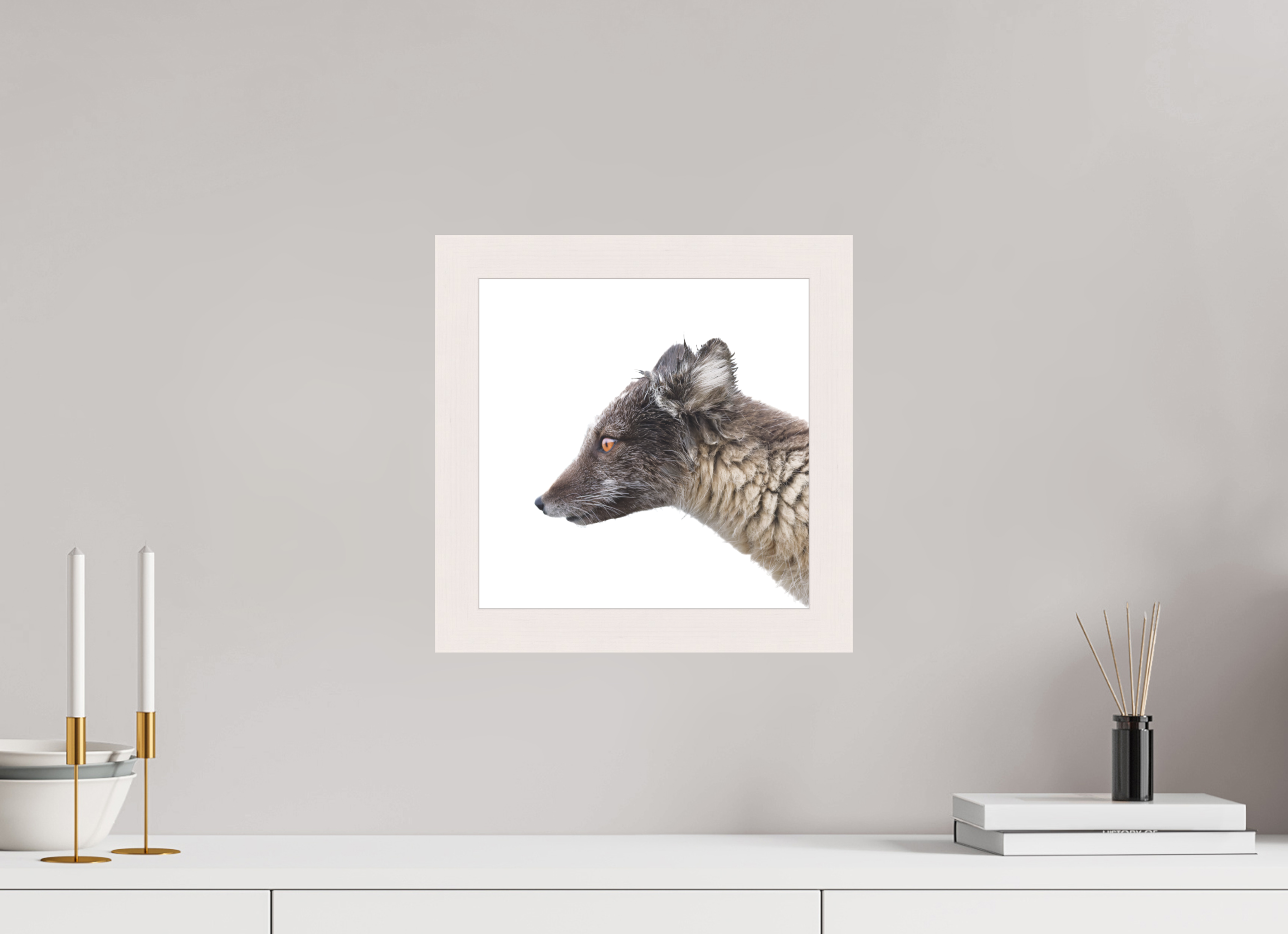 30 x 30 cm, Gallery Frame Hamburg 40mm White Maple Matte Acrylic Arctic Fox Brown - In Solid 40 mm Wood Frame Hamburg Matte