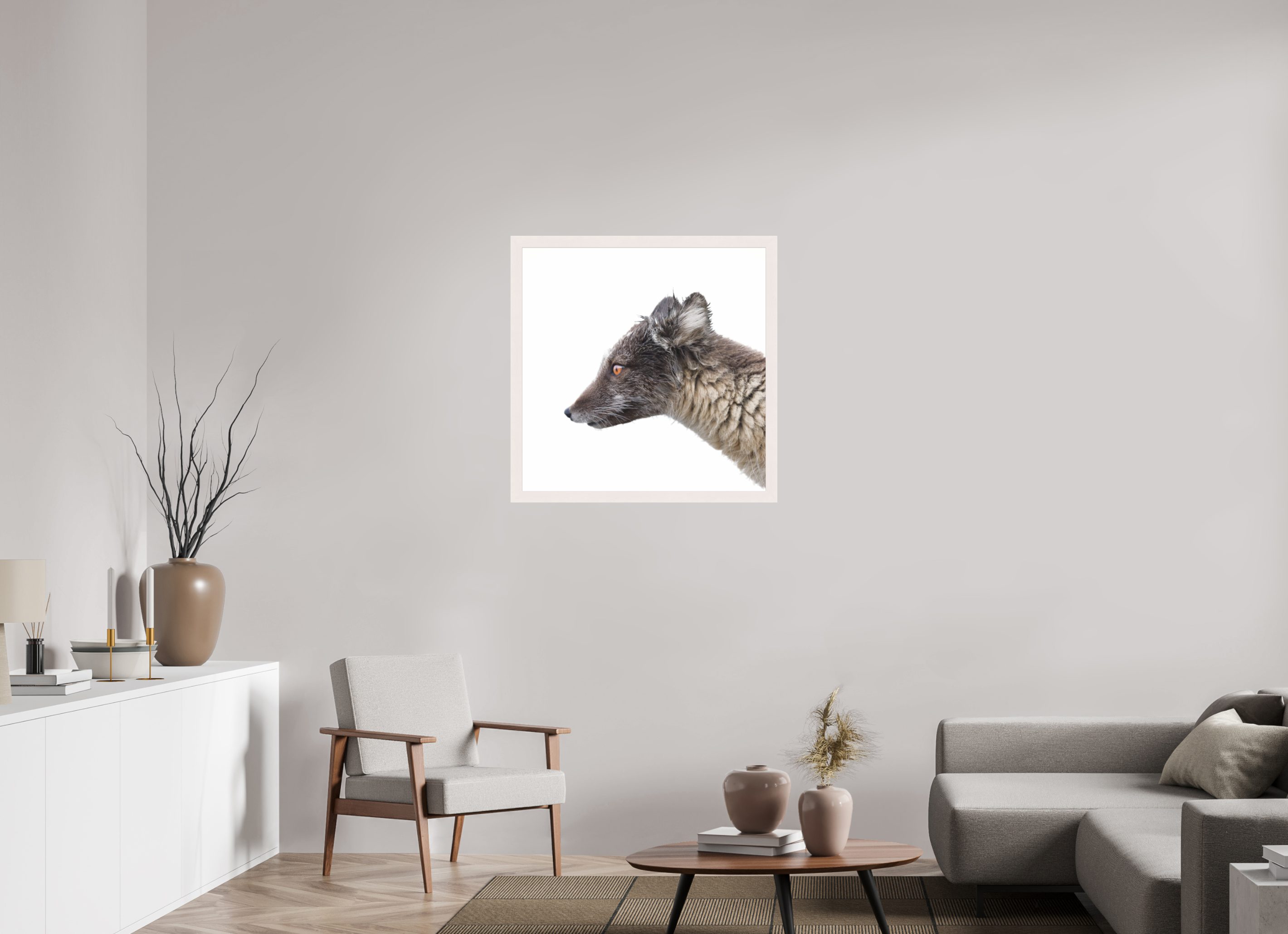 80 x 80 cm, Gallery Frame Hamburg 40mm White Glossy Acrylic Arctic Fox Angel - In Solid 40 mm Wood Frame Hamburg Glossy