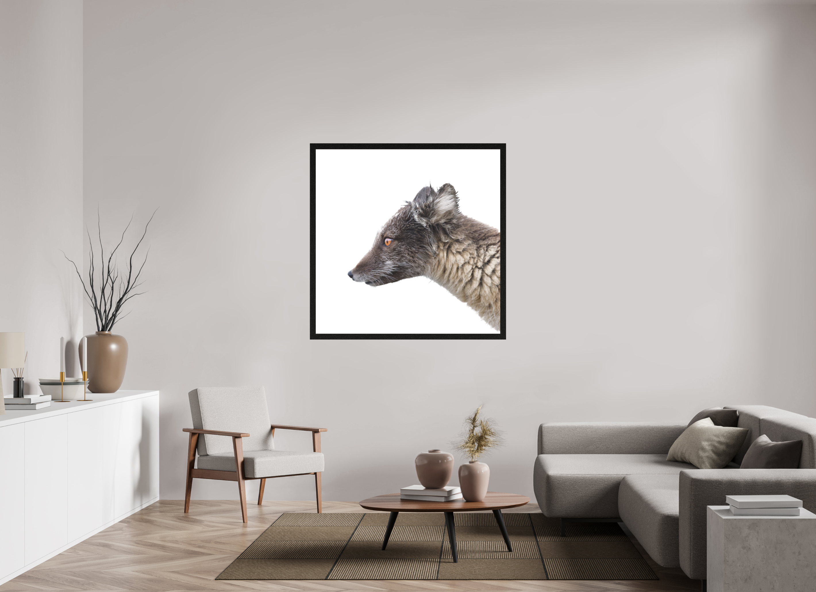 120 x 120 cm, Gallery Frame Hamburg 40mm Black Oak Matte Acrylic Arctic Fox Brown - In Solid 40 mm Wood Frame Hamburg Matte
