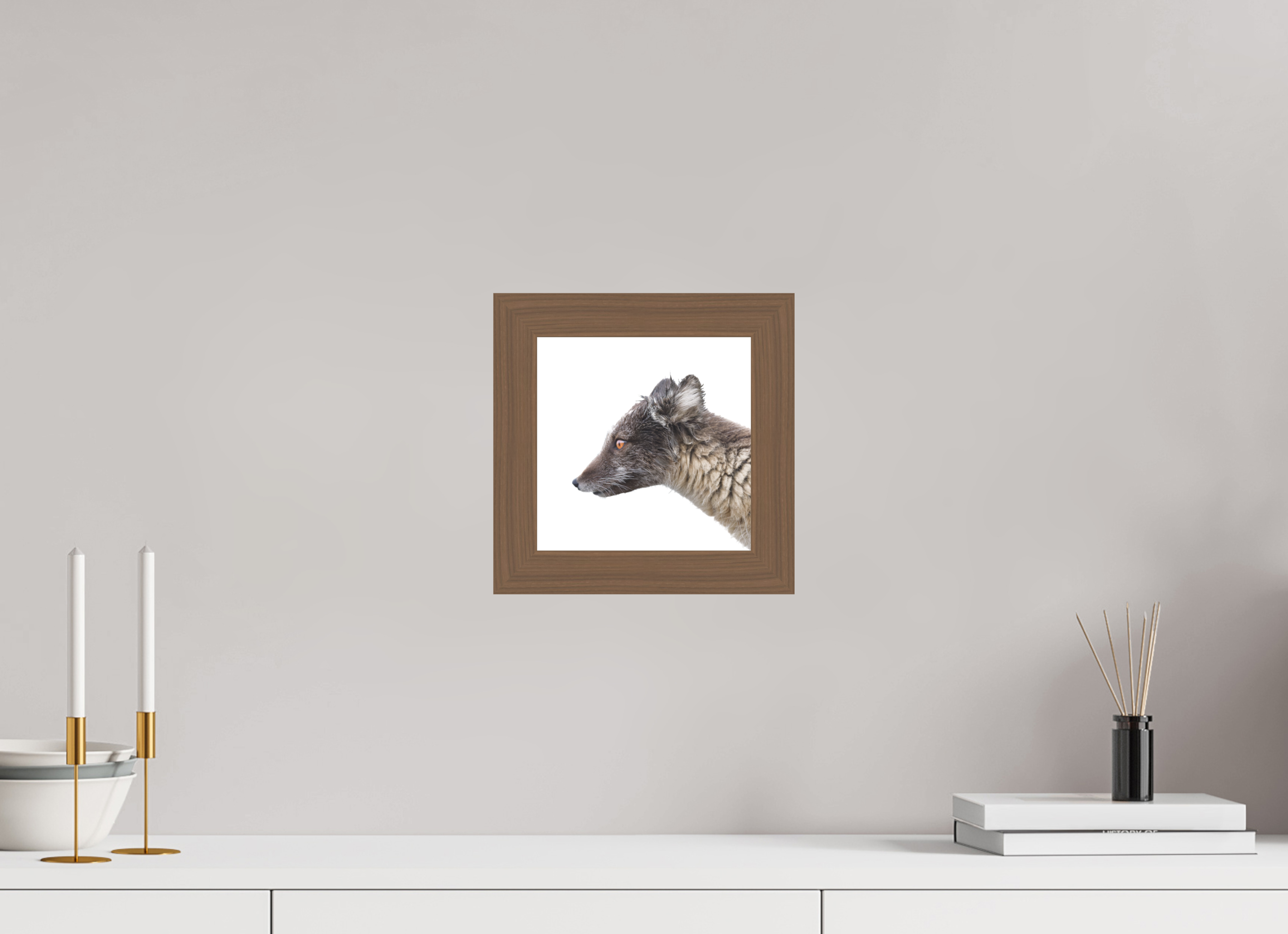 20 x 20 cm, Gallery Frame Hamburg 40mm Walnut Matte Acrylic Arctic Fox Brown - In Solid 40 mm Wood Frame Hamburg Matte