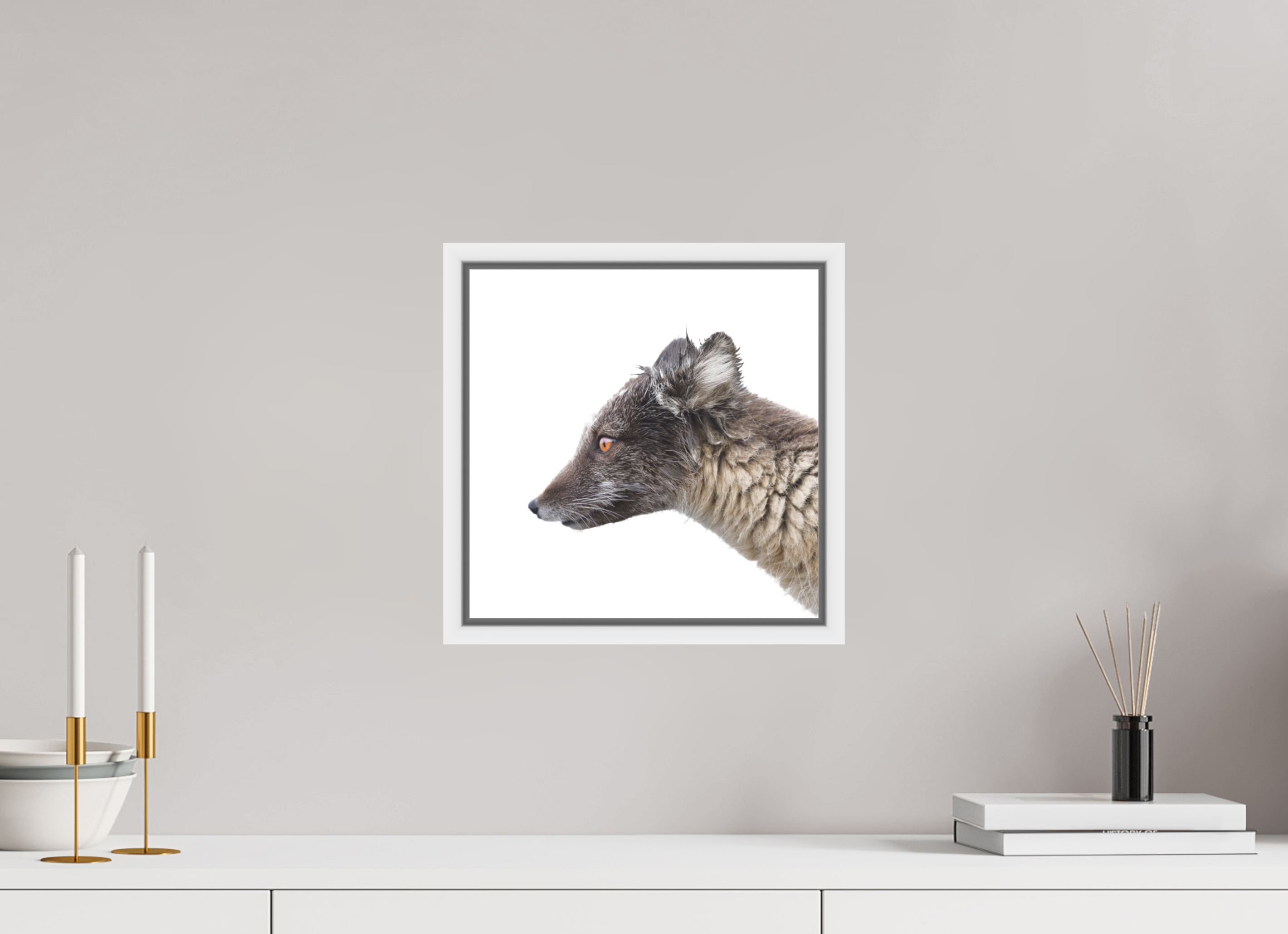 30 x 30 cm, Floater Frame White Matte Acrylic Glass Arctic Fox Brown - Floater Frame Matte