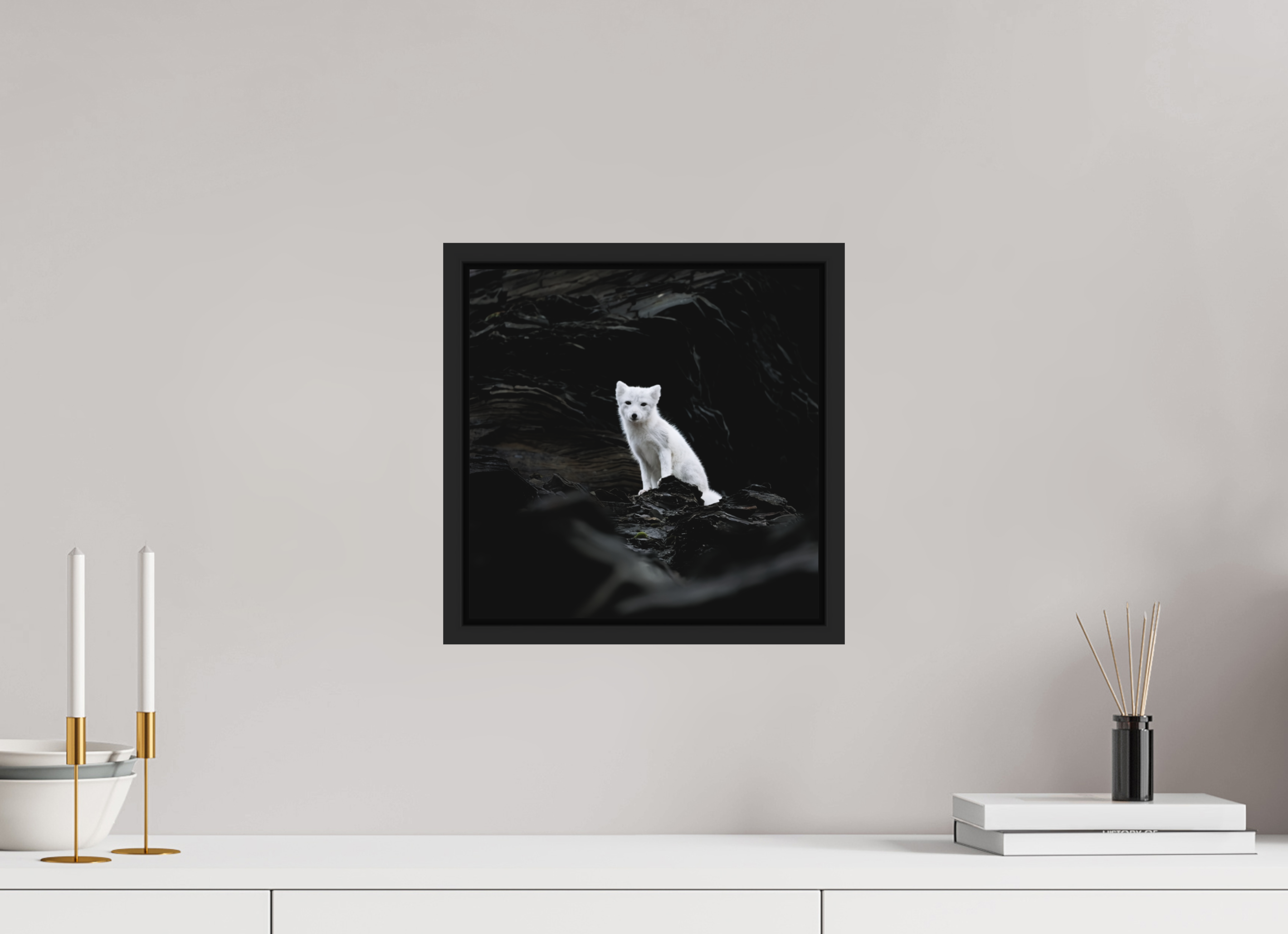 30 x 30 cm, Floater Frame Matte Black Matte Acrylic Glass Arctic Fox Angel - Floater Frame Matte