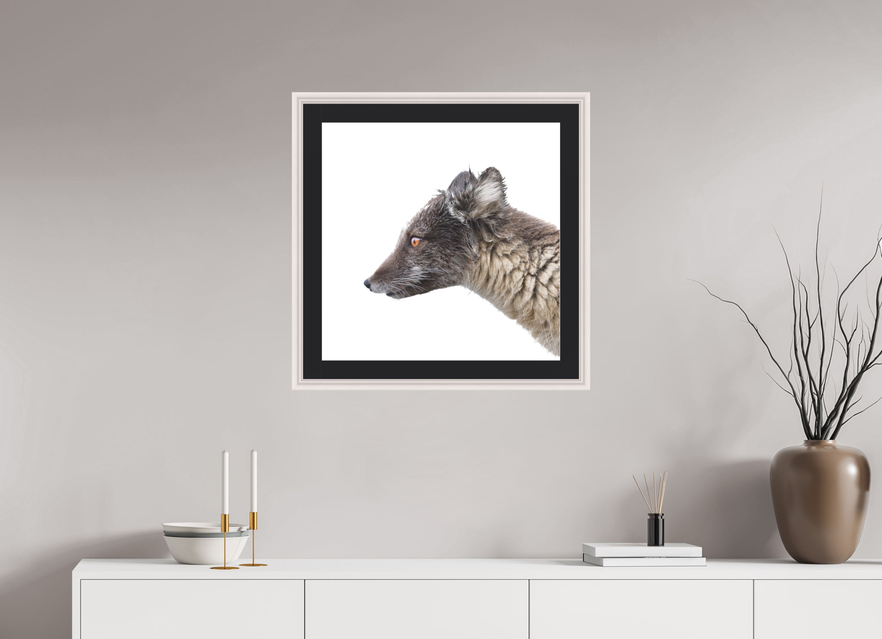 60 x 60 cm, Solid Wood Frame Vienna Passe-partout Maple White Arctiv Fox Brown -Solid Frame With Passe-Partout
