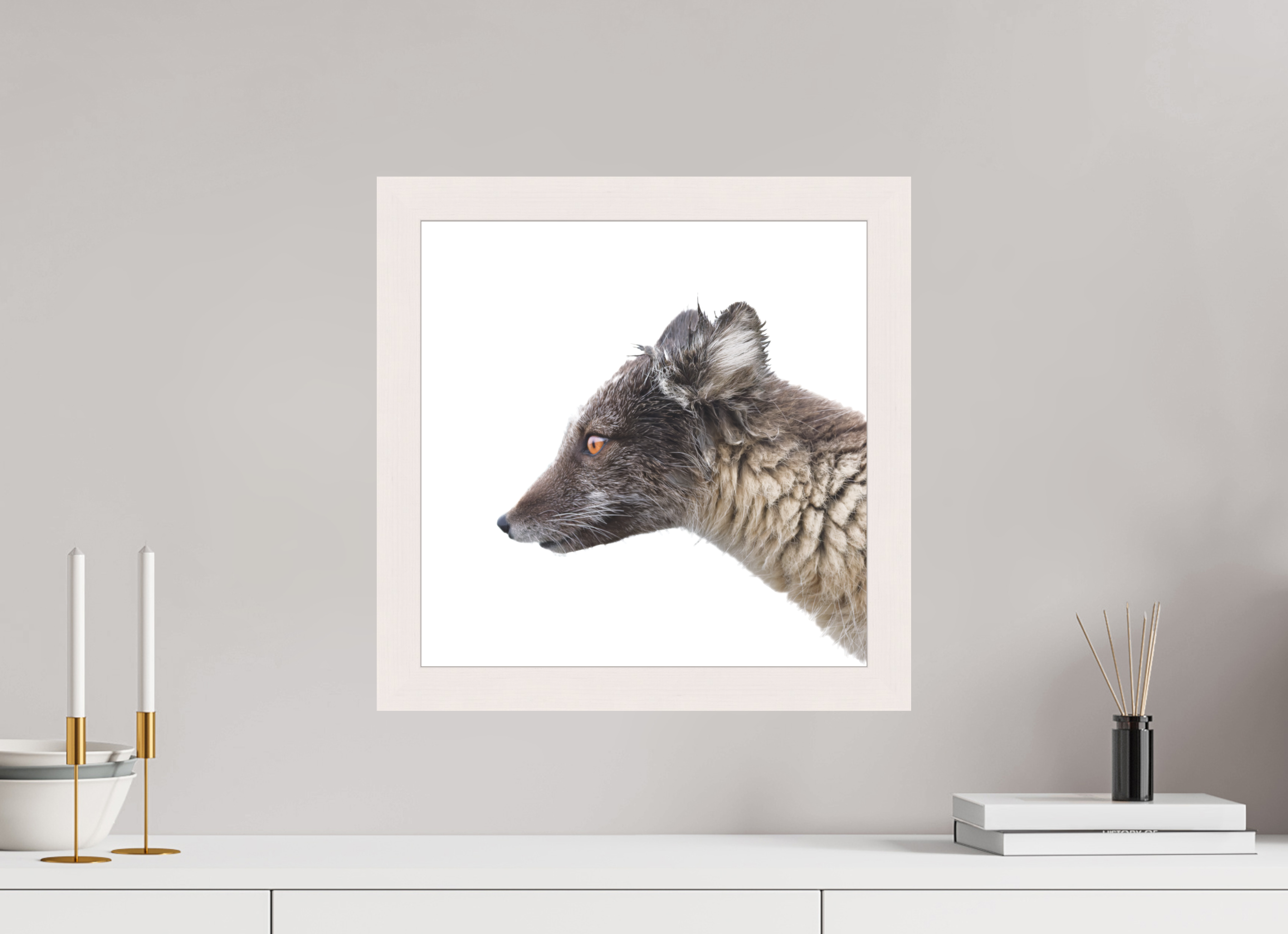 40 x 40 cm, Gallery Frame Hamburg 40mm White Maple Matte Acrylic Arctic Fox Brown - In Solid 40 mm Wood Frame Hamburg Matte