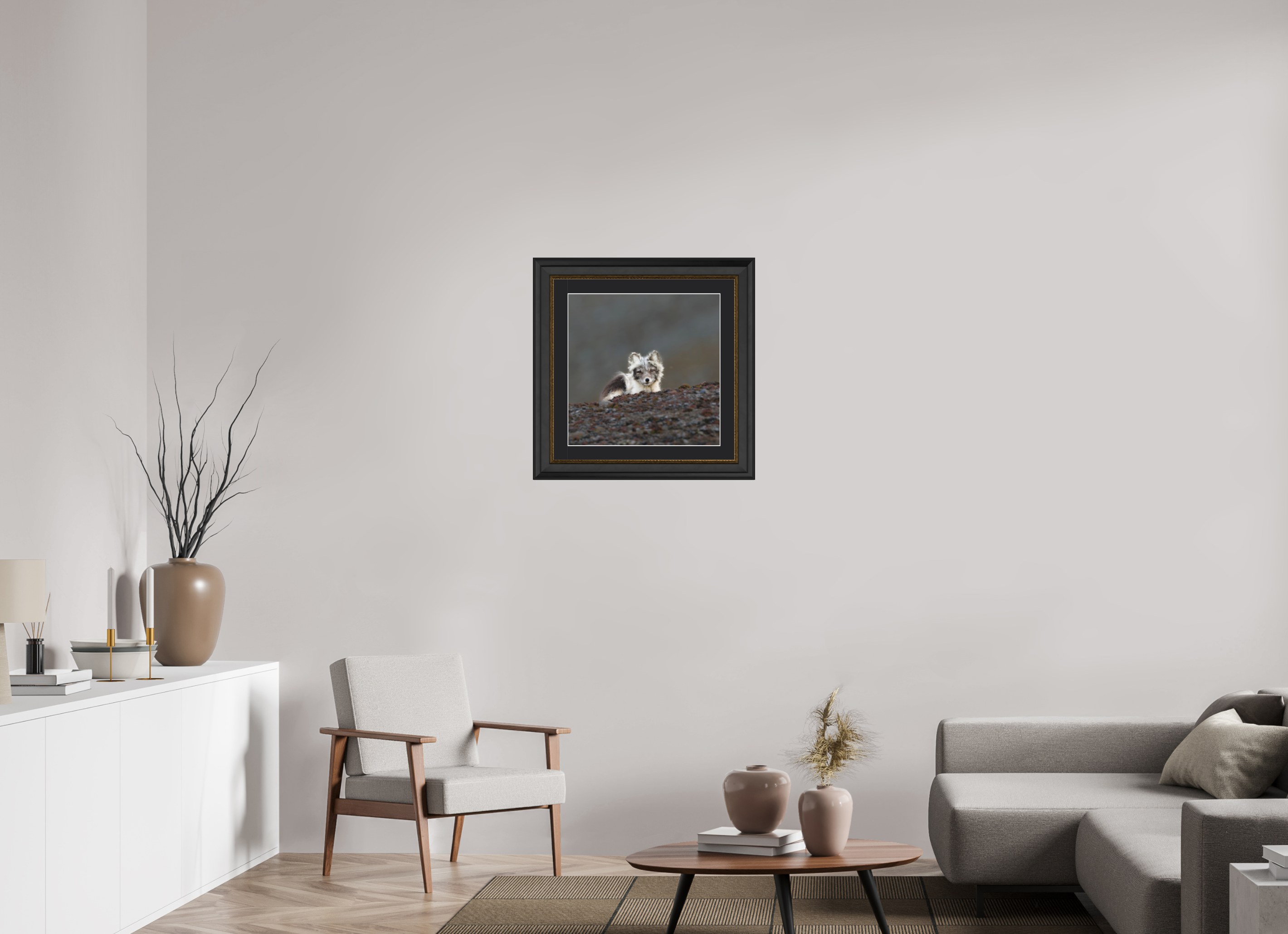 50 x 50 cm, Solid Wood Frame London Passe-partout Gold Arctiv Fox Scout -Solid Frame With Passe-Partout
