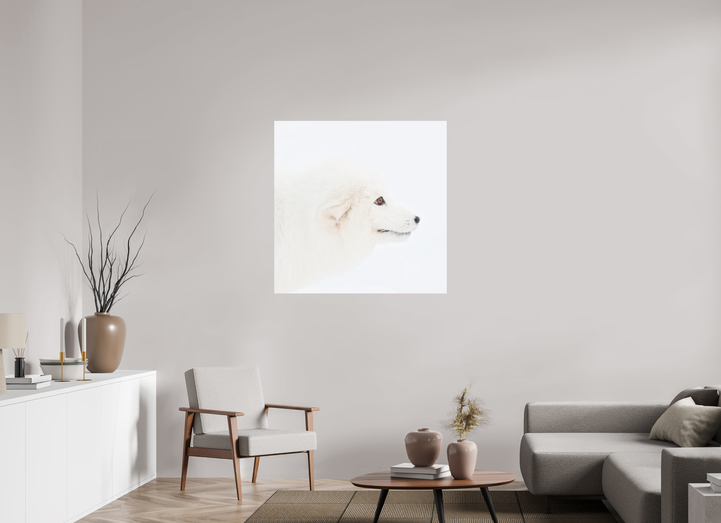 100 x 100 cm, Photo Print On Fuji Crystal DP II Arctic Fox Head - Photo Print