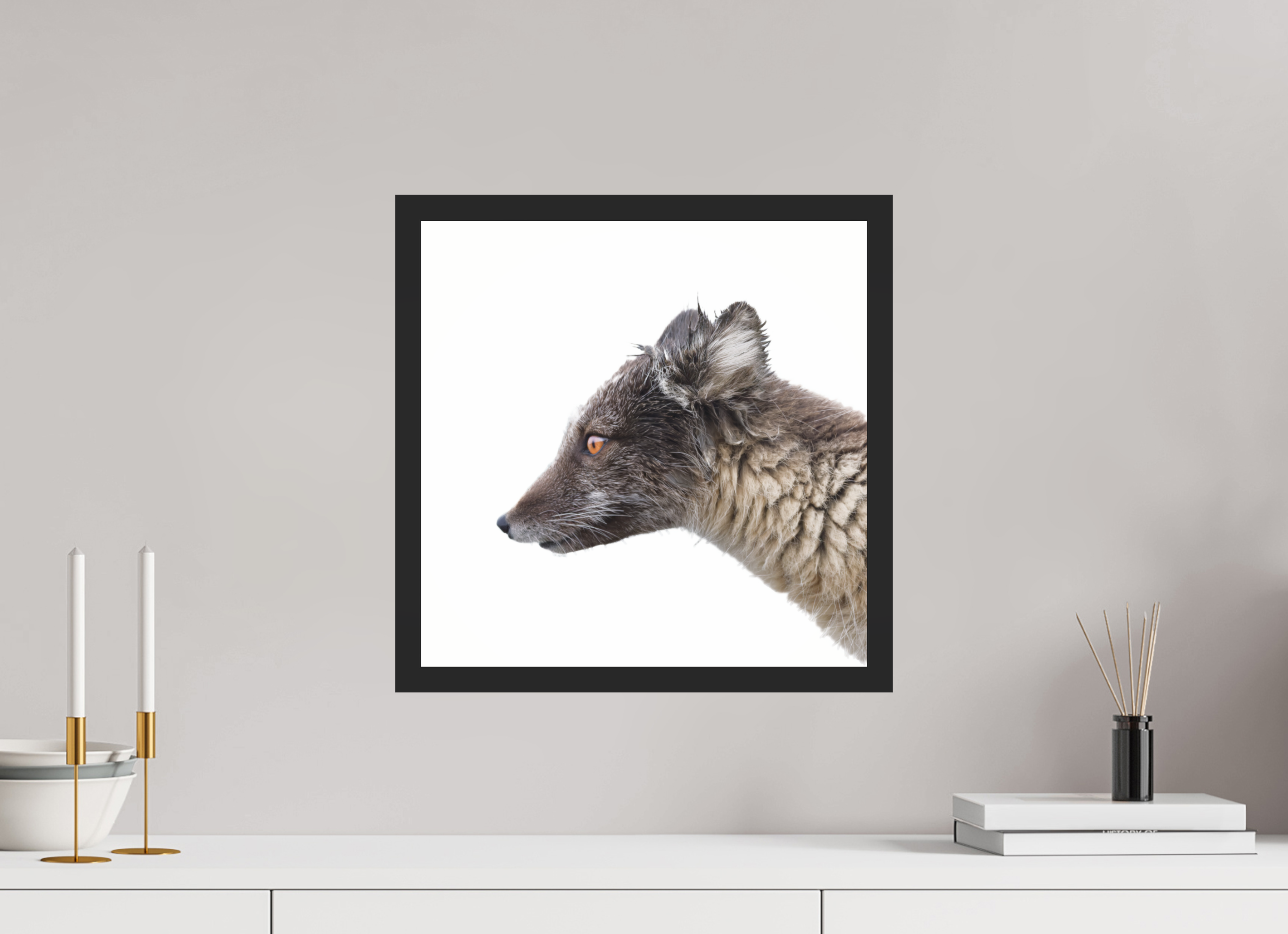 40 x 40 cm, Gallery Frame Hamburg 20mm Black Matte Glossy Acrylic Arctic Fox Brown - In Solid 20 mm Wood Frame Hamburg Glossy