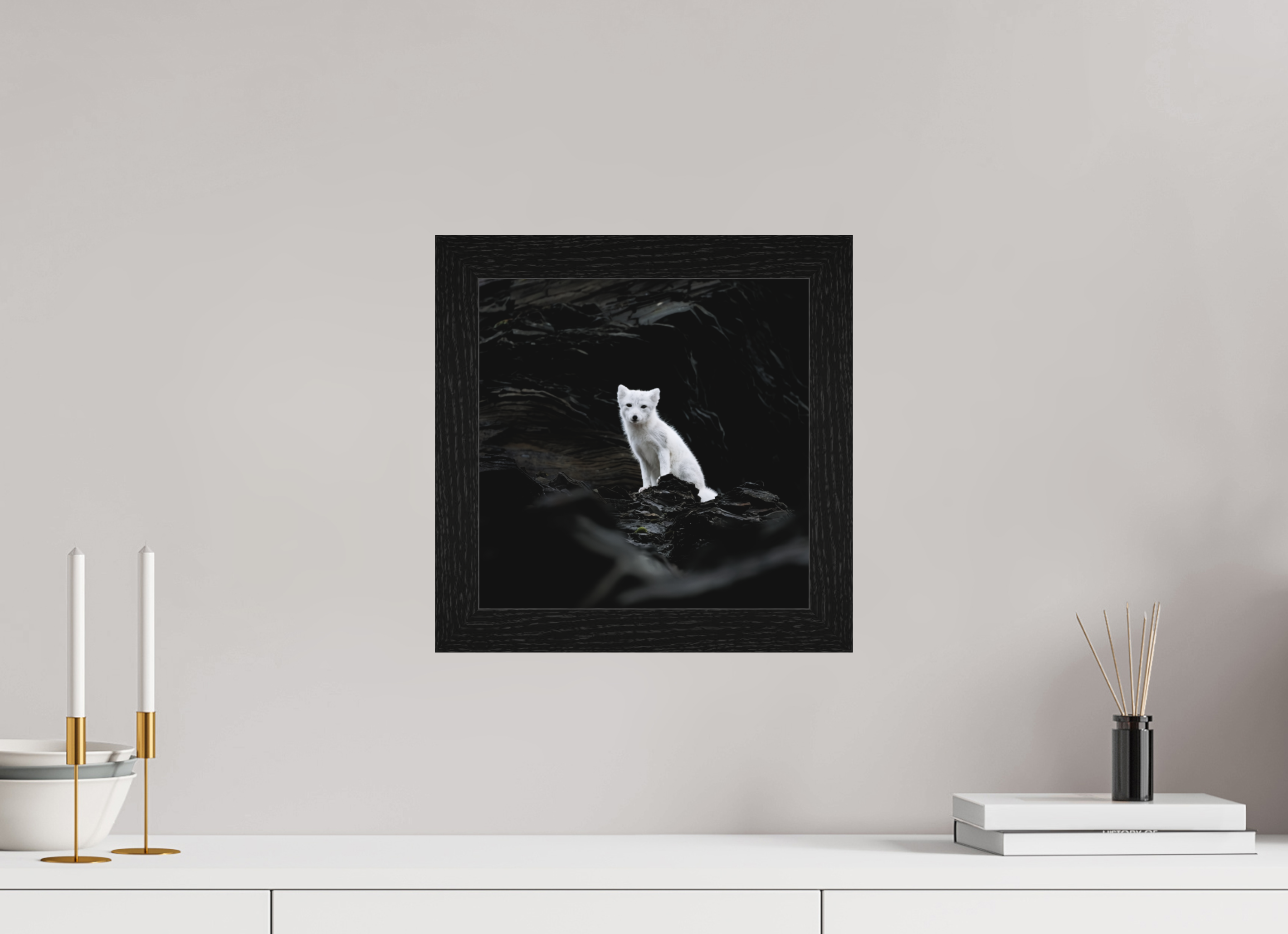30 x 30 cm, Gallery Frame Hamburg 40mm Black Oak Matte Acrylic Arctic Fox Angel- In Solid 40 mm Wood Frame Hamburg Matte