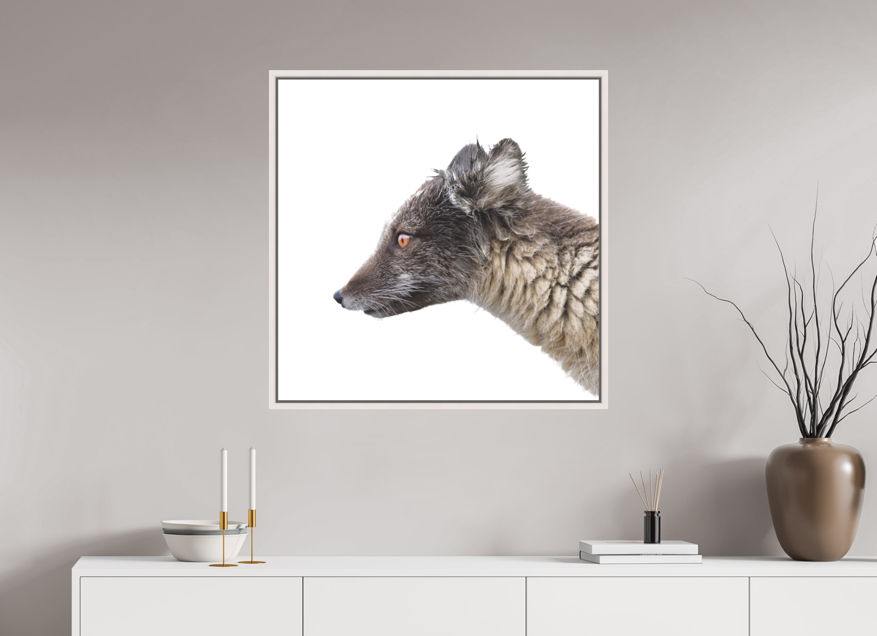 80 x 80 cm, Floater Frame Maple White Matte Acrylic Glass Arctic Fox Brown - Floater Frame Matte
