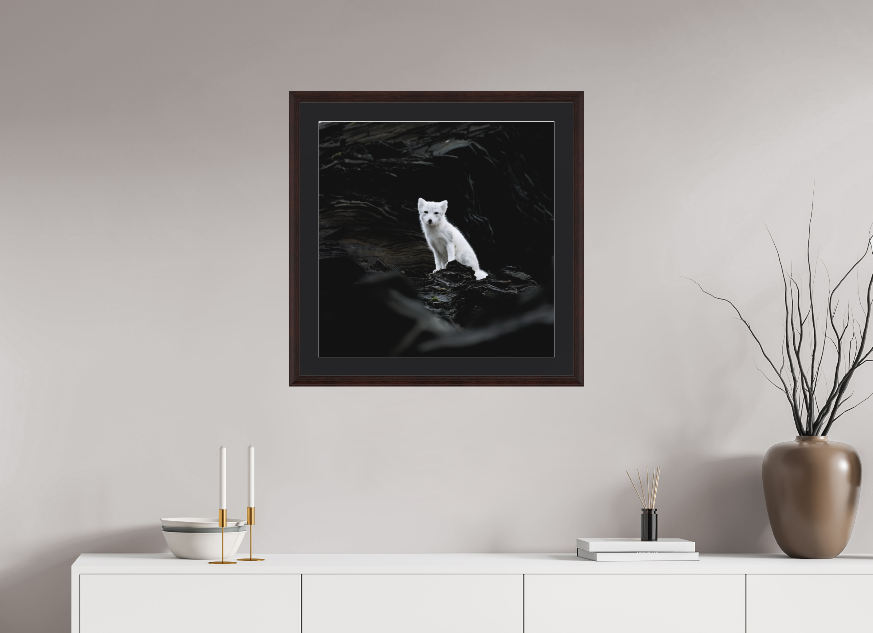 60 x 60 cm, Solid Wood Frame Vienna Passe-partout Alder Brown Arctiv Fox Angel -Solid Frame With Passe-Partout
