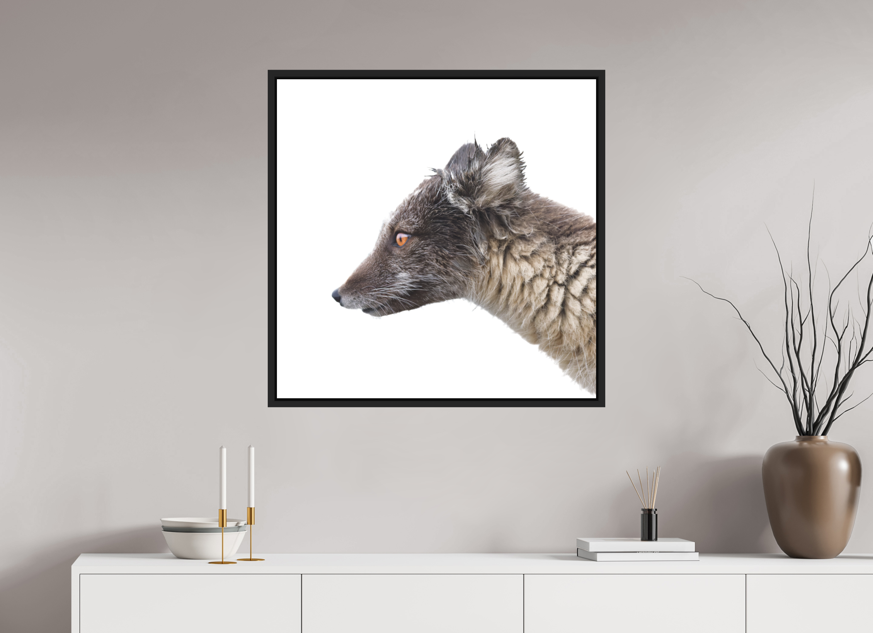 80 x 80 cm, Floater Frame Matte Black Matte Acrylic Glass Arctic Fox Brown - Floater Frame Matte