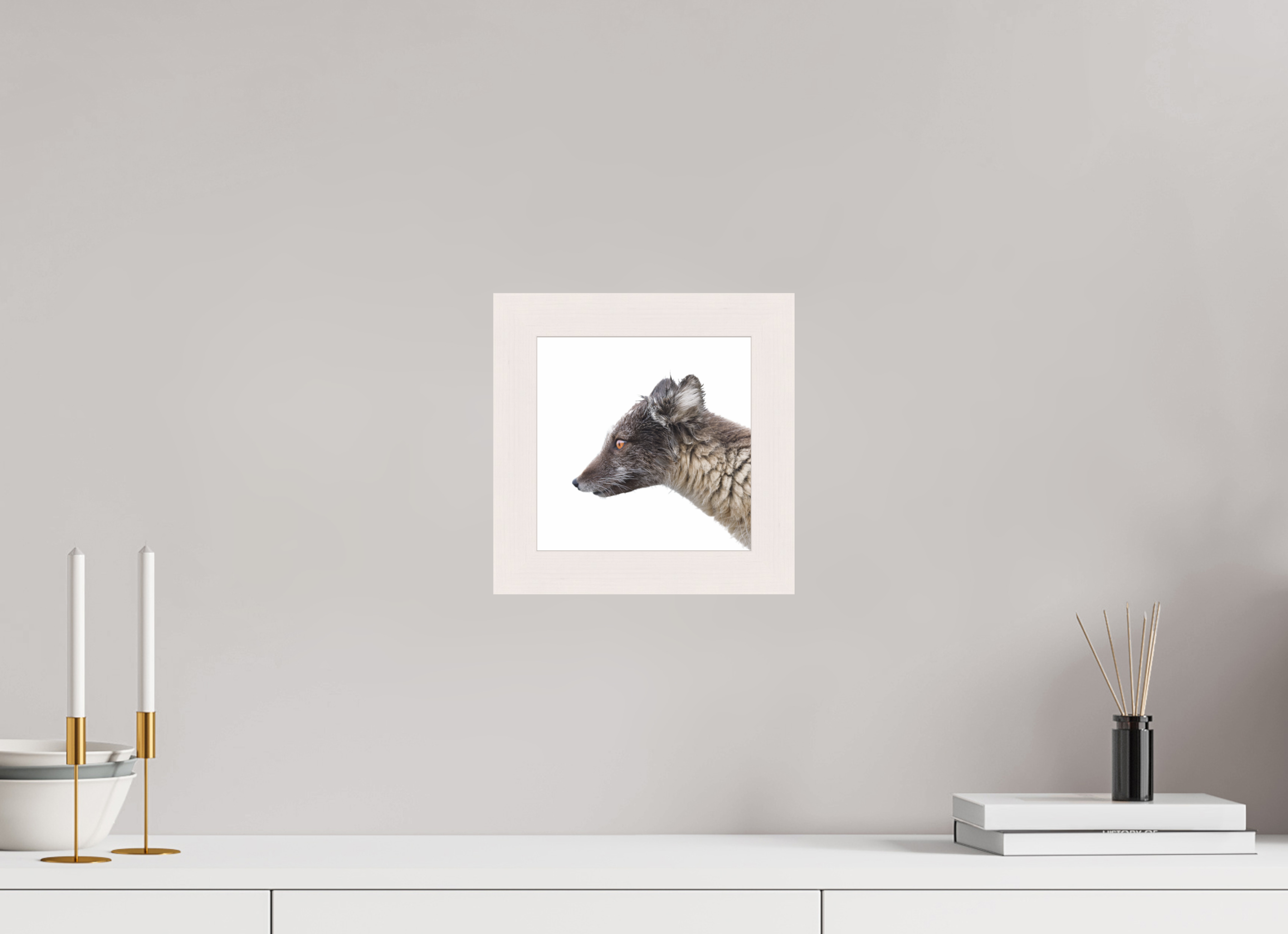 20 x 20 cm, Gallery Frame Hamburg 40mm White Glossy Acrylic Arctic Fox Angel - In Solid 40 mm Wood Frame Hamburg Glossy