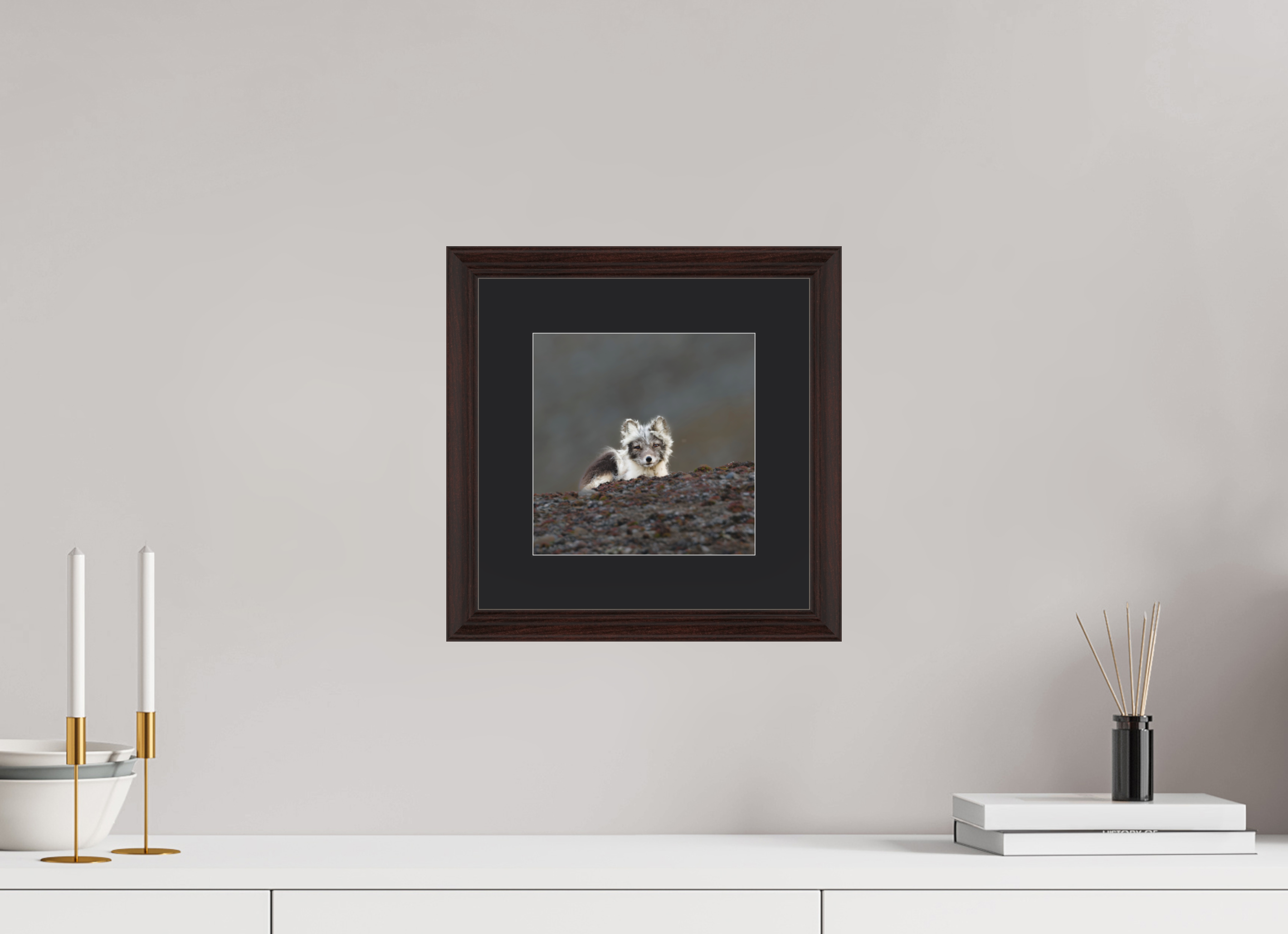 20 x 20 cm, Solid Wood Frame Vienna Passe-partout Alder Brown Arctiv Fox Scout -Solid Frame With Passe-Partout