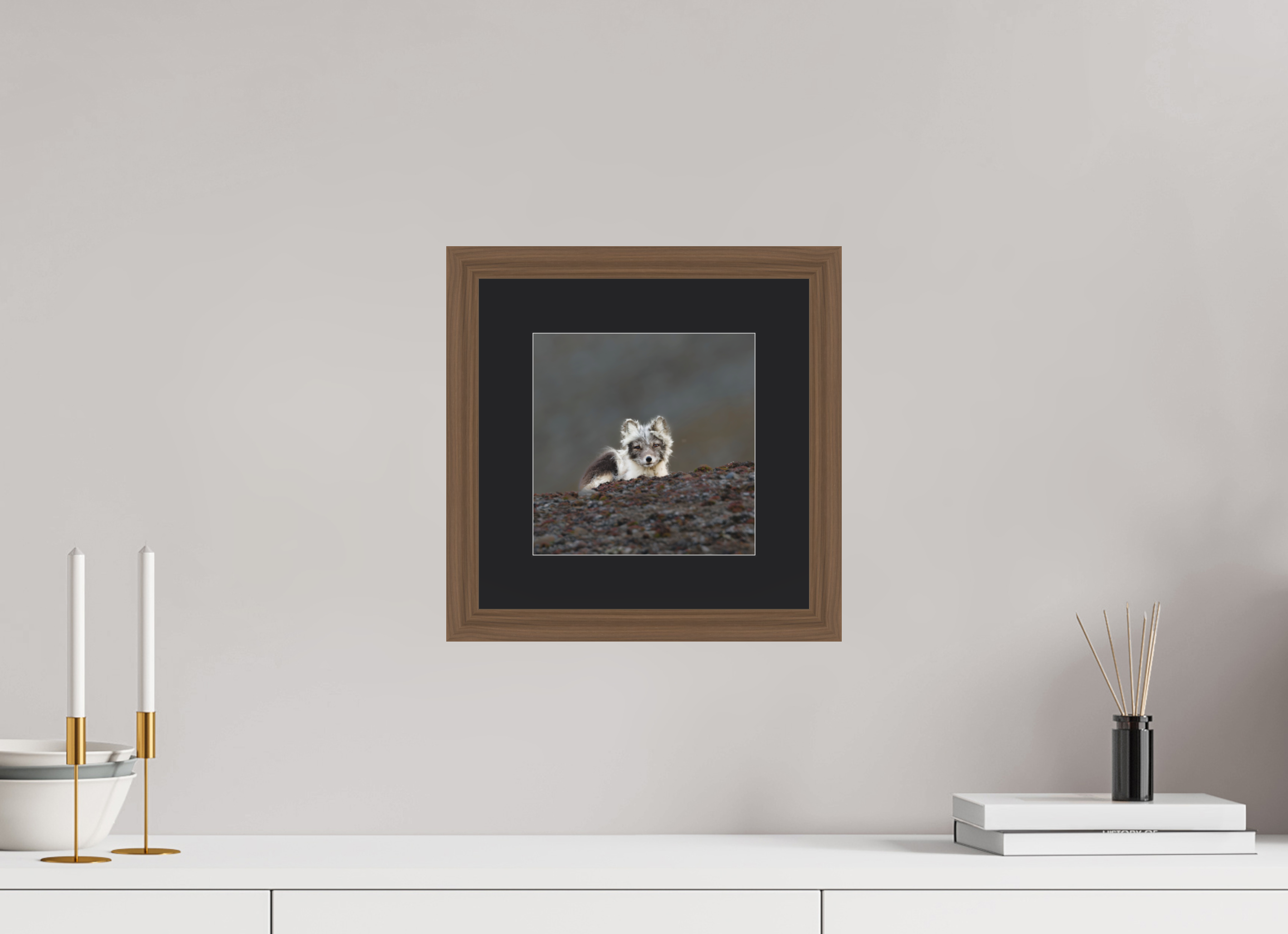 20 x 20 cm, Solid Wood Frame Vienna Passe-partout Walnut Arctiv Fox Scout -Solid Frame With Passe-Partout