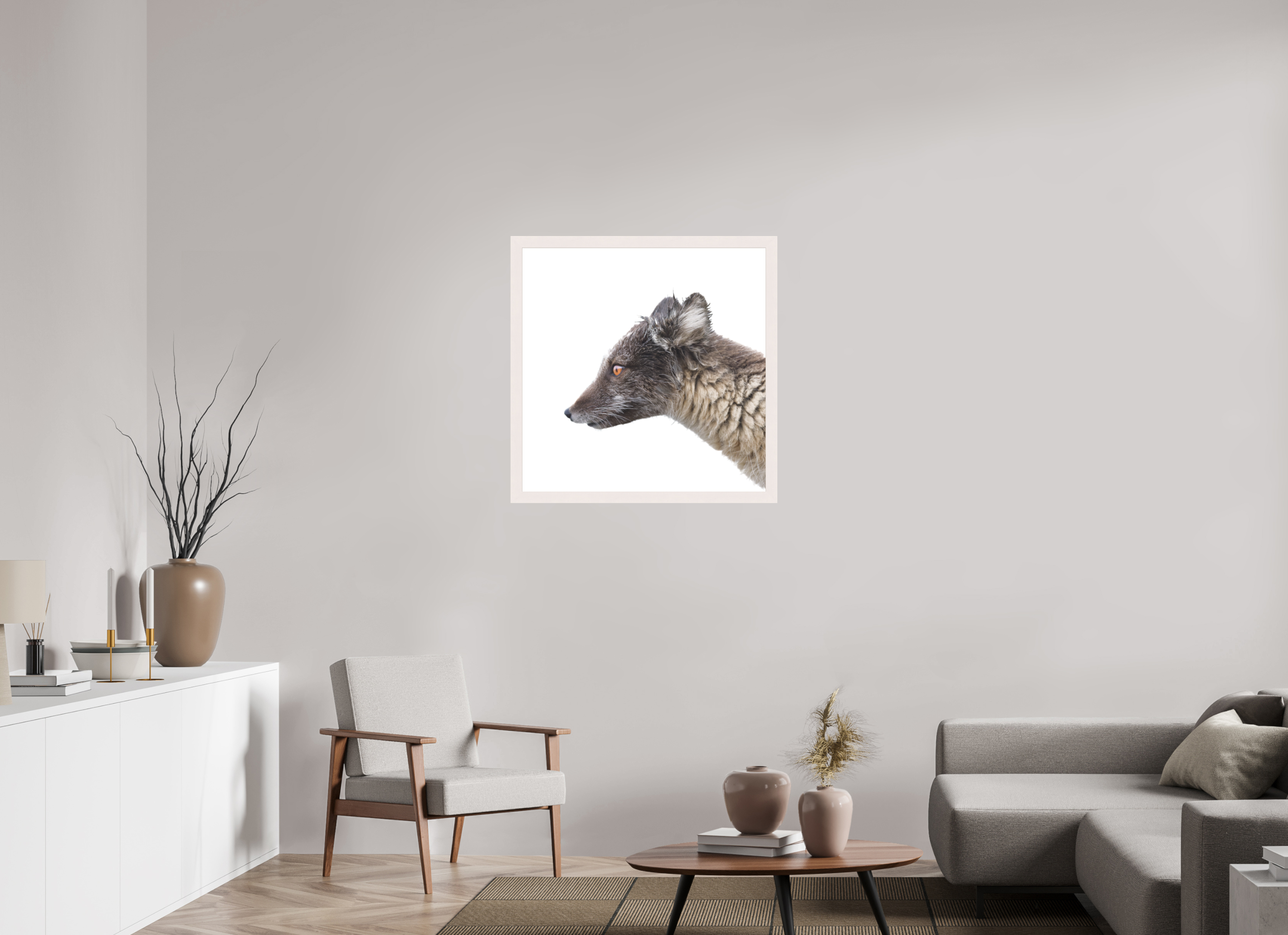 80 x 80 cm, Gallery Frame Hamburg 40mm White Maple Matte Acrylic Arctic Fox Brown - In Solid 40 mm Wood Frame Hamburg Matte