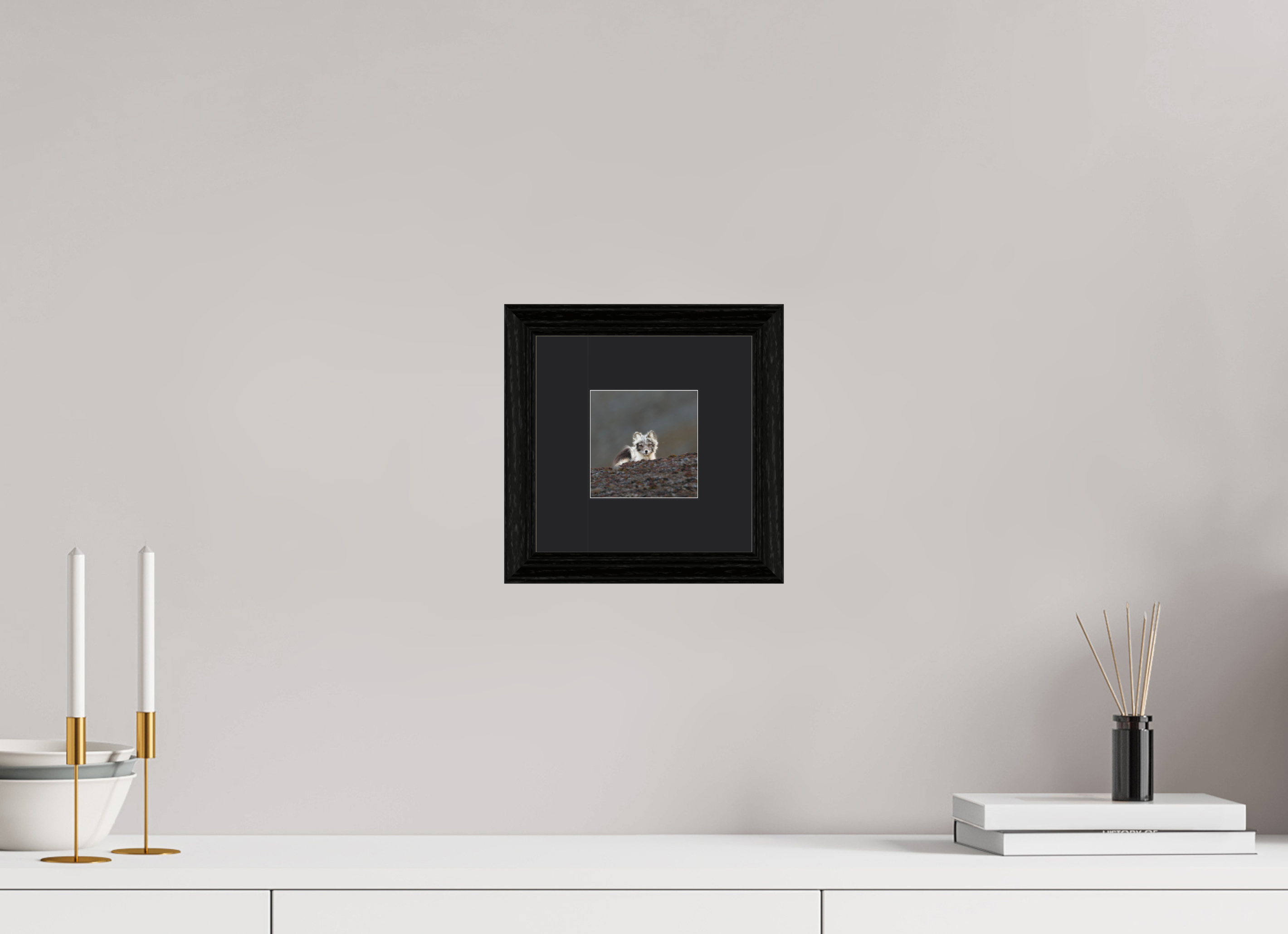 10 x 10 cm, Solid Wood Frame Vienna Passe-partout Black Oak Arctiv Fox Scout -Solid Frame With Passe-Partout