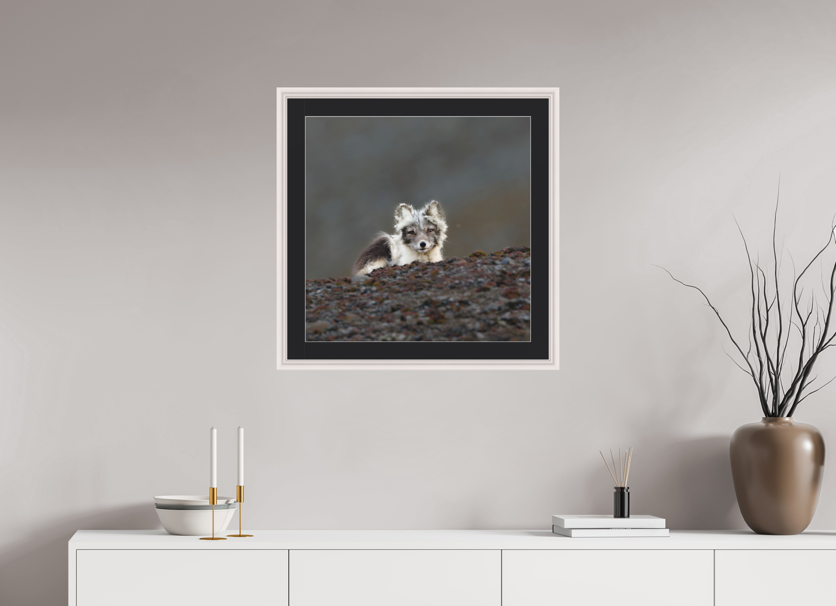 60 x 60 cm, Solid Wood Frame Vienna Passe-partout Maple White Arctiv Fox Scout -Solid Frame With Passe-Partout