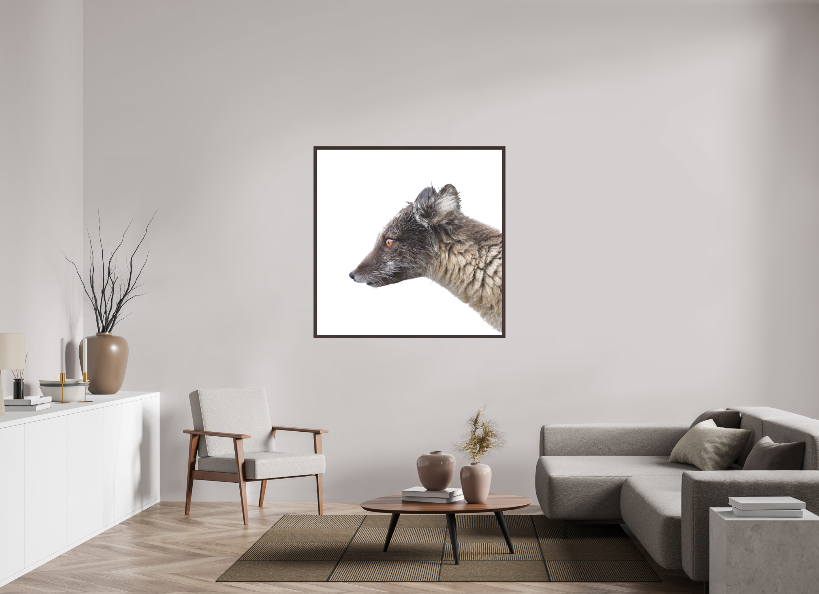 120 x 120 cm, Gallery Frame Hamburg 20mm Alder Brown Matte Acrylic Arctic Fox Brown - In Solid 20 mm Wood Frame Hamburg Matte
